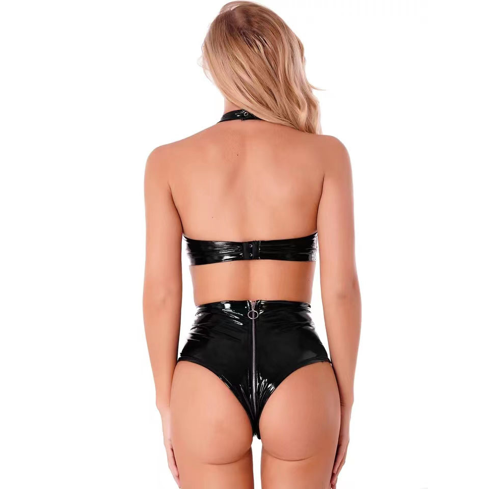 Sexy Black Shiny Pu Latex Leat - Plunge Bra Push Up review and price